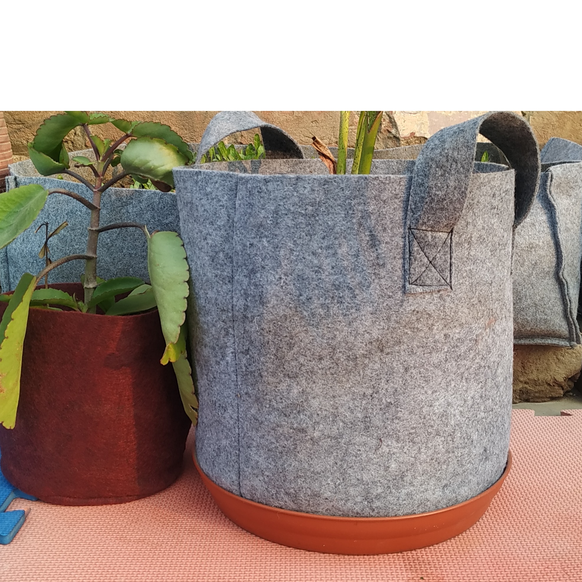 Fabric grow bags 8*8 round shape Light Grey set of 5 bags
