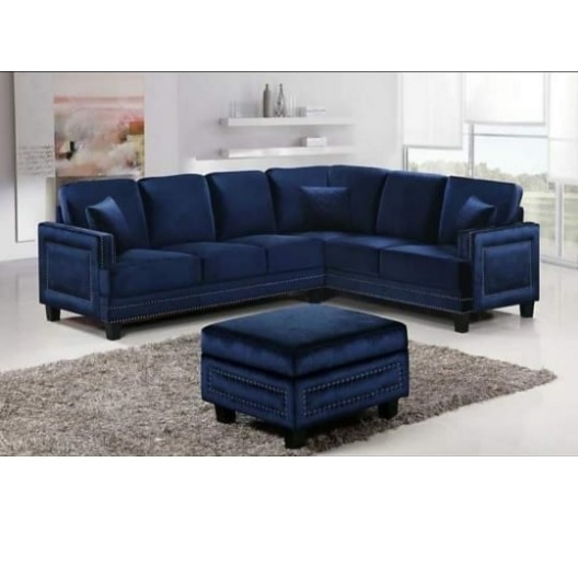 Athens L Shape 4 Seater Sofa Set In Blue