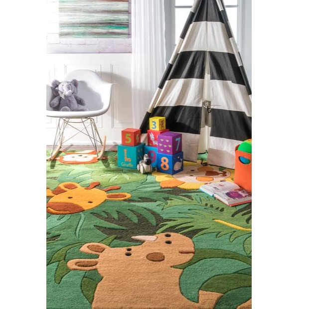 Green Safari Friends Area Rug
