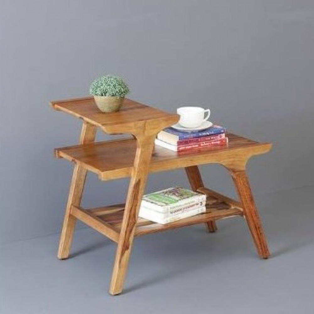 Bruns Solid Wood End Table In Rustic Teak Finish - photo