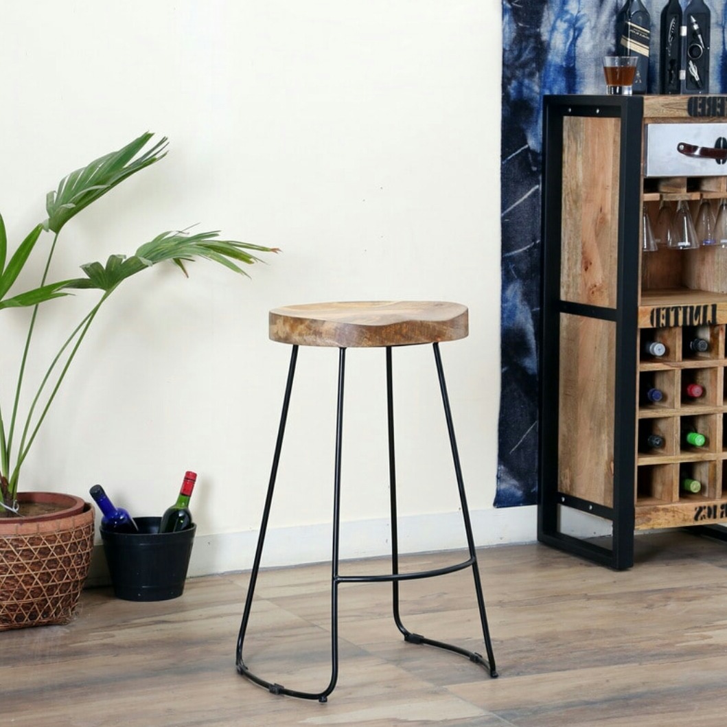 Stylish Wooden top Iron Bar Stool