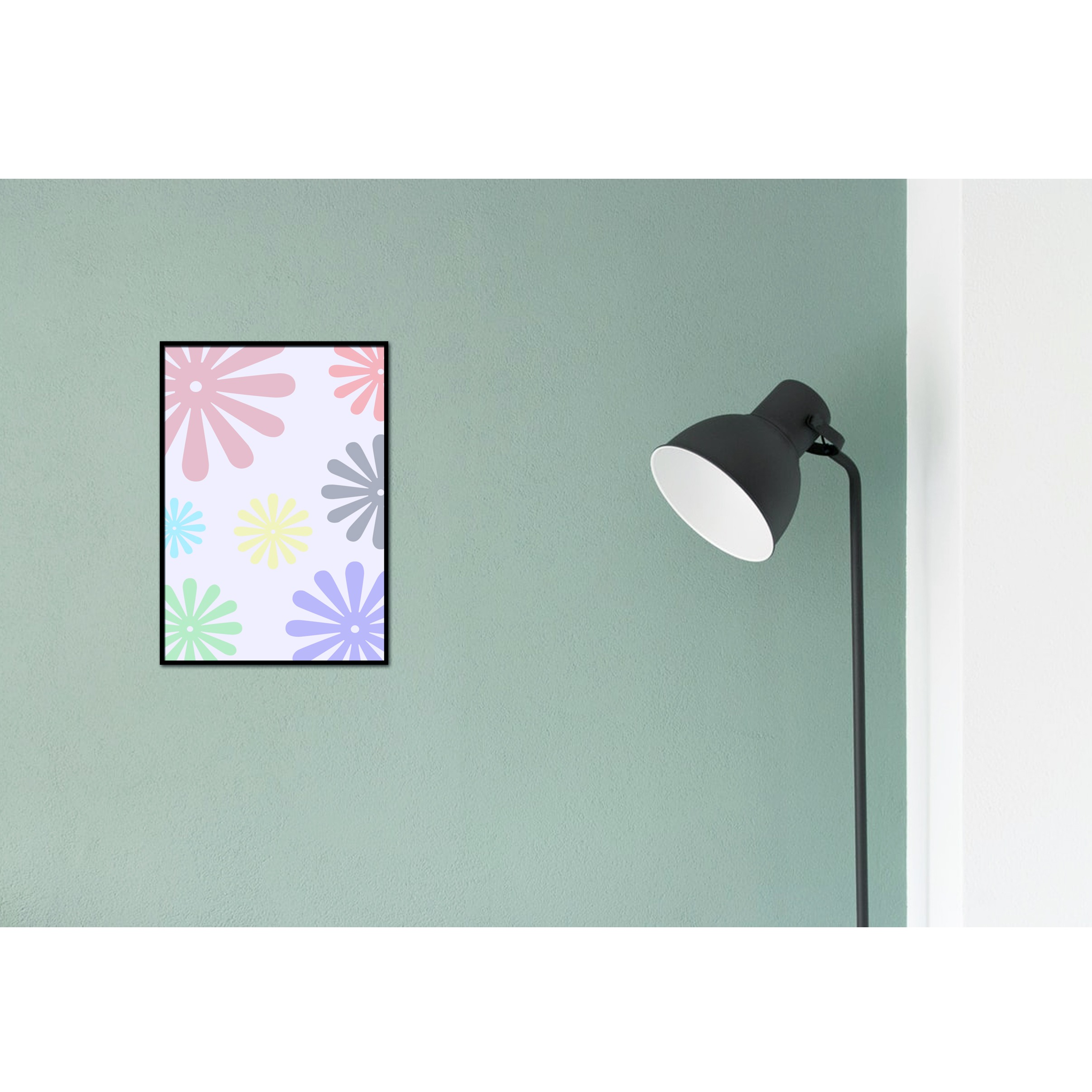 Floral Pattern Glass Framed Wall Poster Large Size - top_view