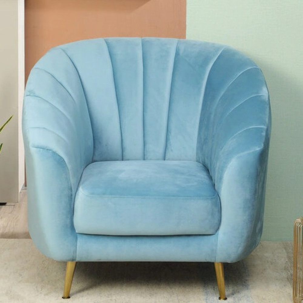 Nara 1 Seater Velvet Sofa In Sky Blue - photo