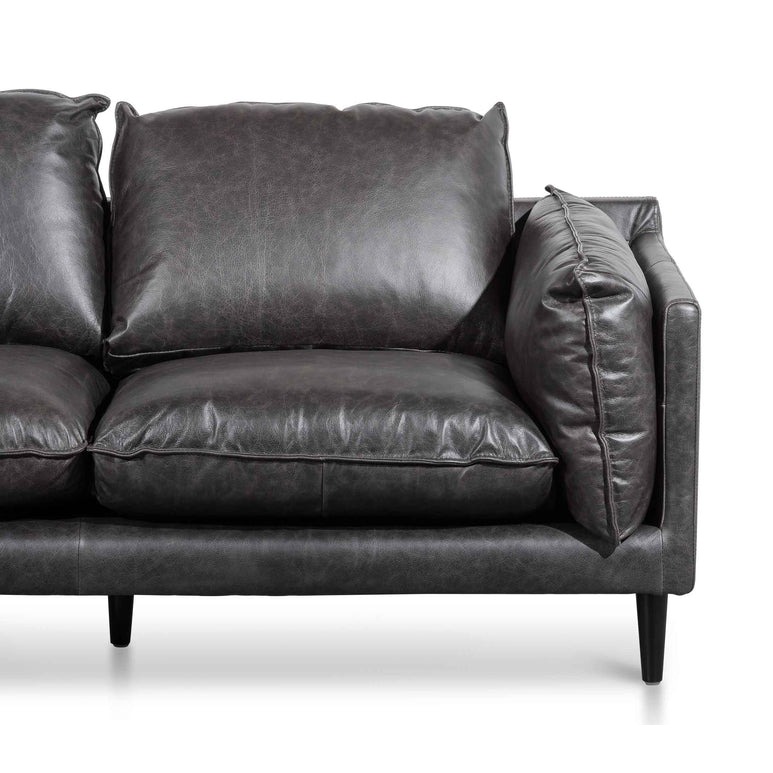 2-Seater Black Buff Leather Sofa