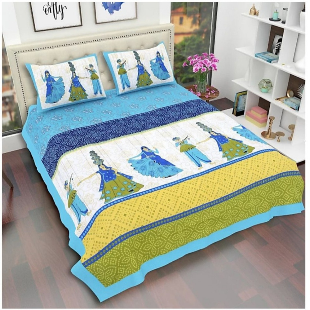 Pure Cotton Jaipuri Double Bedsheet with Pillow Covers - Multicolor - photo