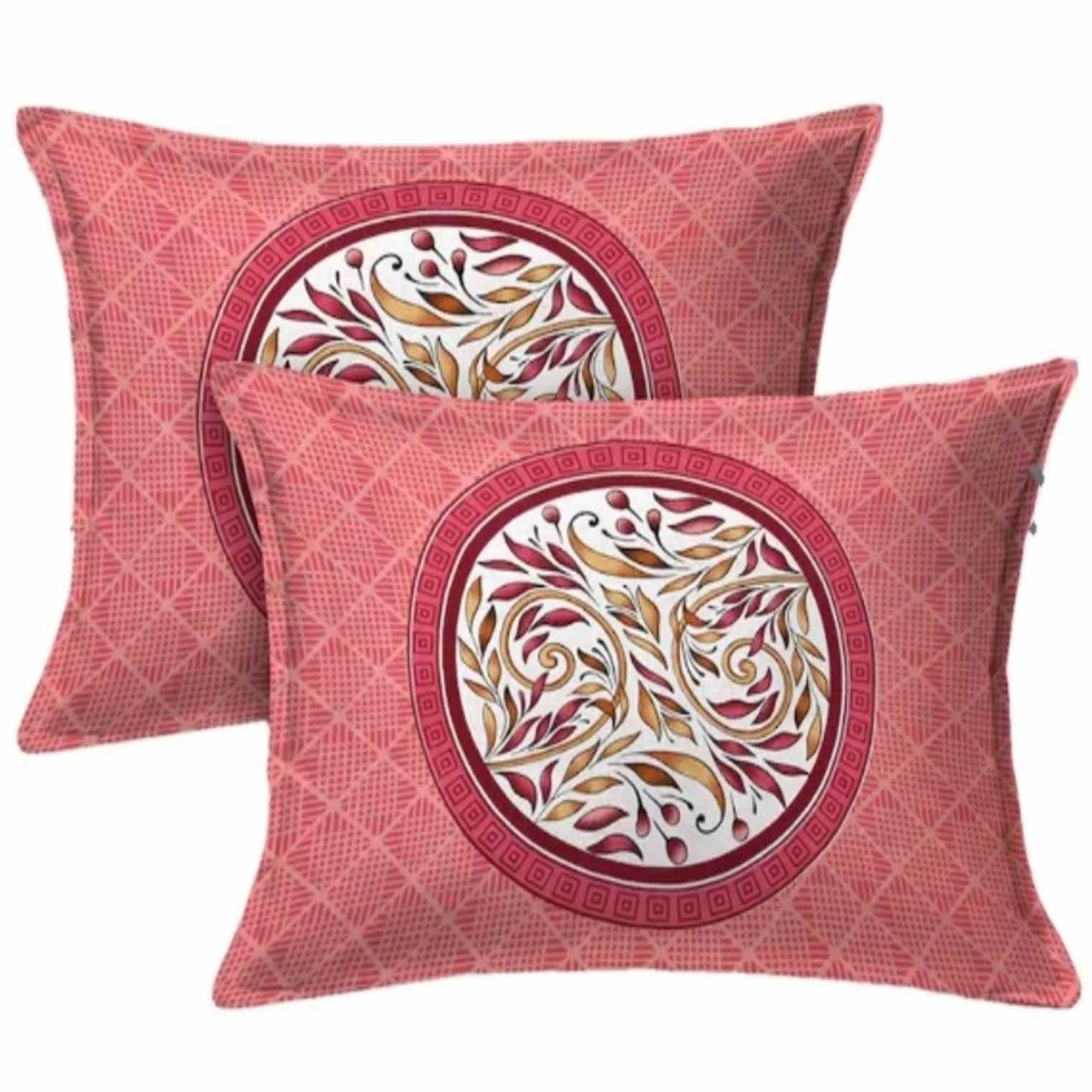 Pure Cotton Double Bedsheet with Pillow Covers Floral Print - Pink - rear_view