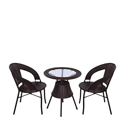 Outdoor Garden Patio Seating Set 1+2 (2 Chairs and 1 Table) (Brown)