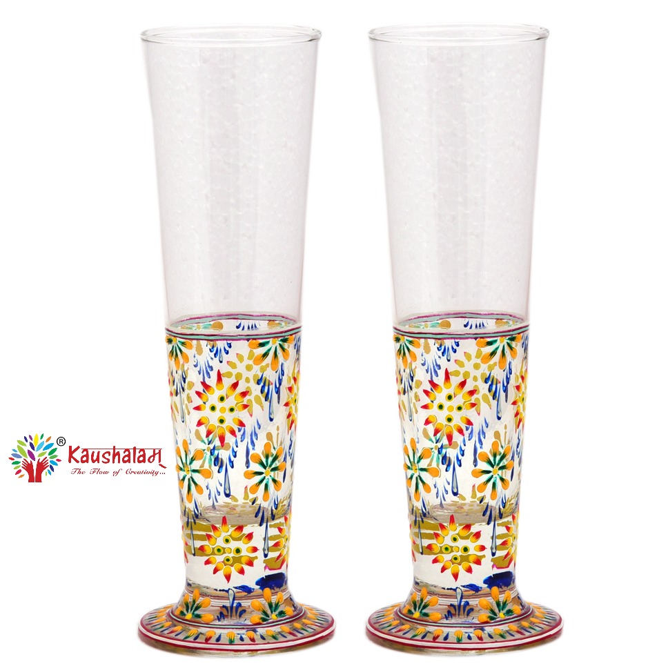 Hand Printed Tall Beer Glass Set 420ml