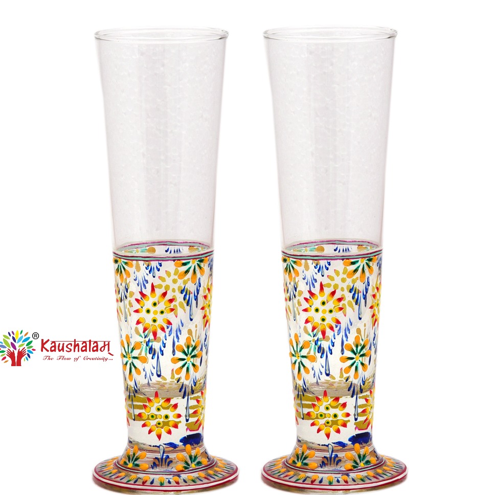 Hand Printed Tall Beer Glass Set 420ml