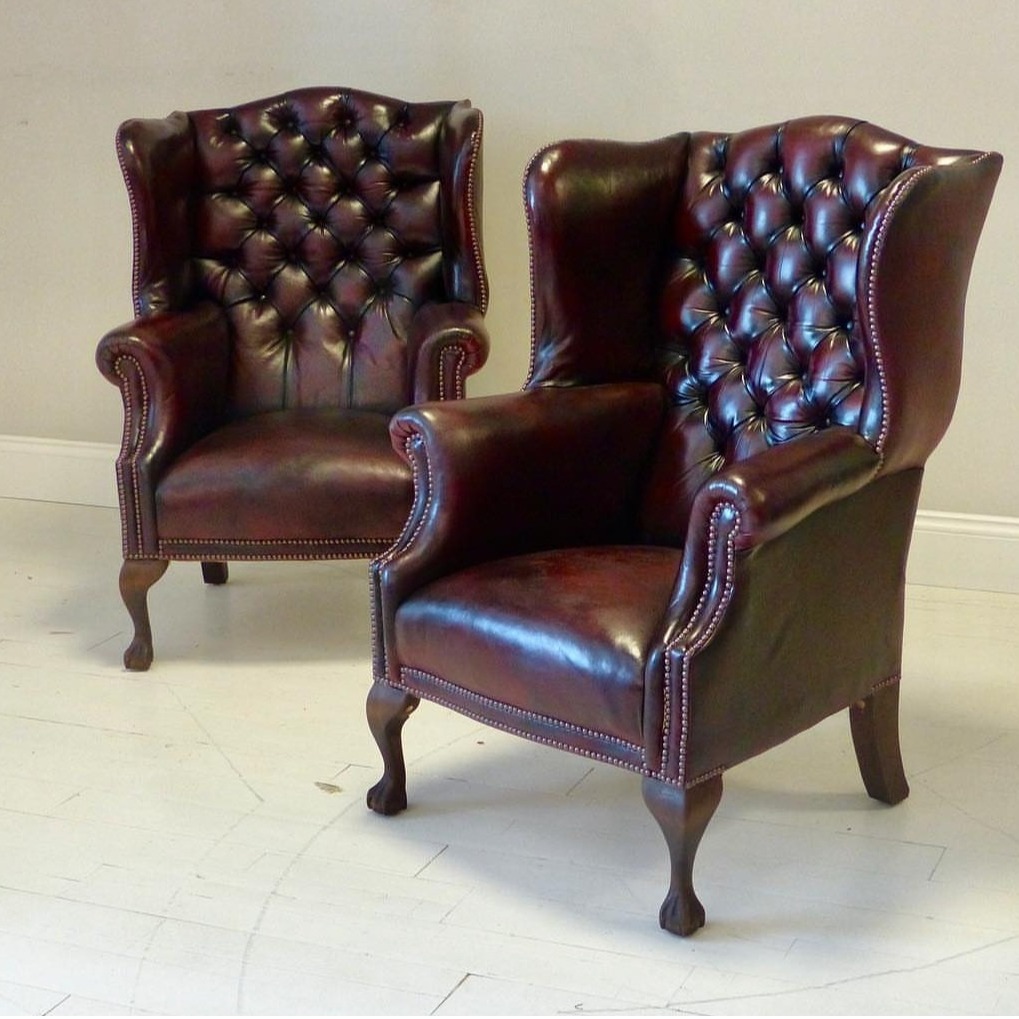 Chelsea Chesterfield Leather Chairs in Maroon