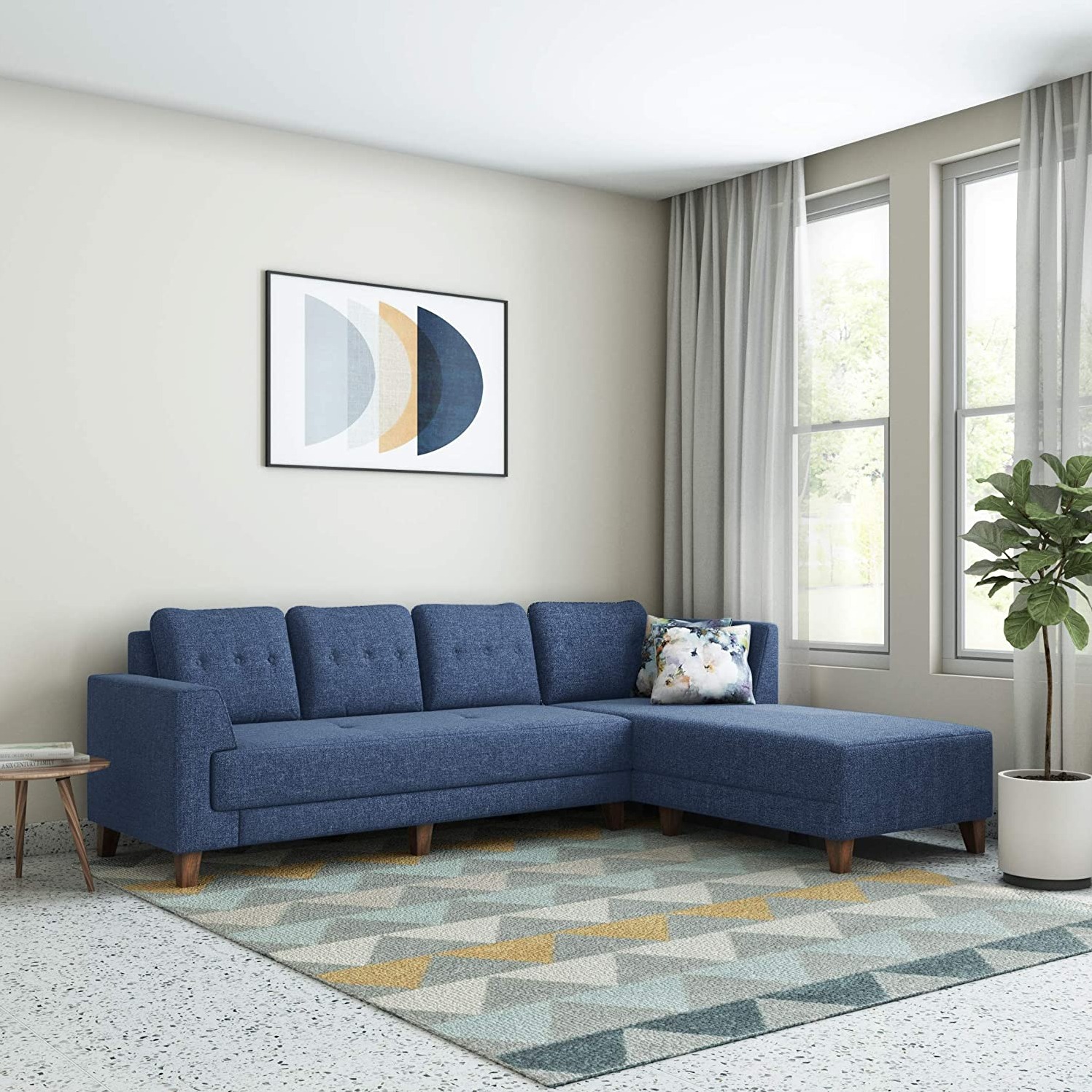 Athens Fabric RHS L Shape Blue Sofa Set