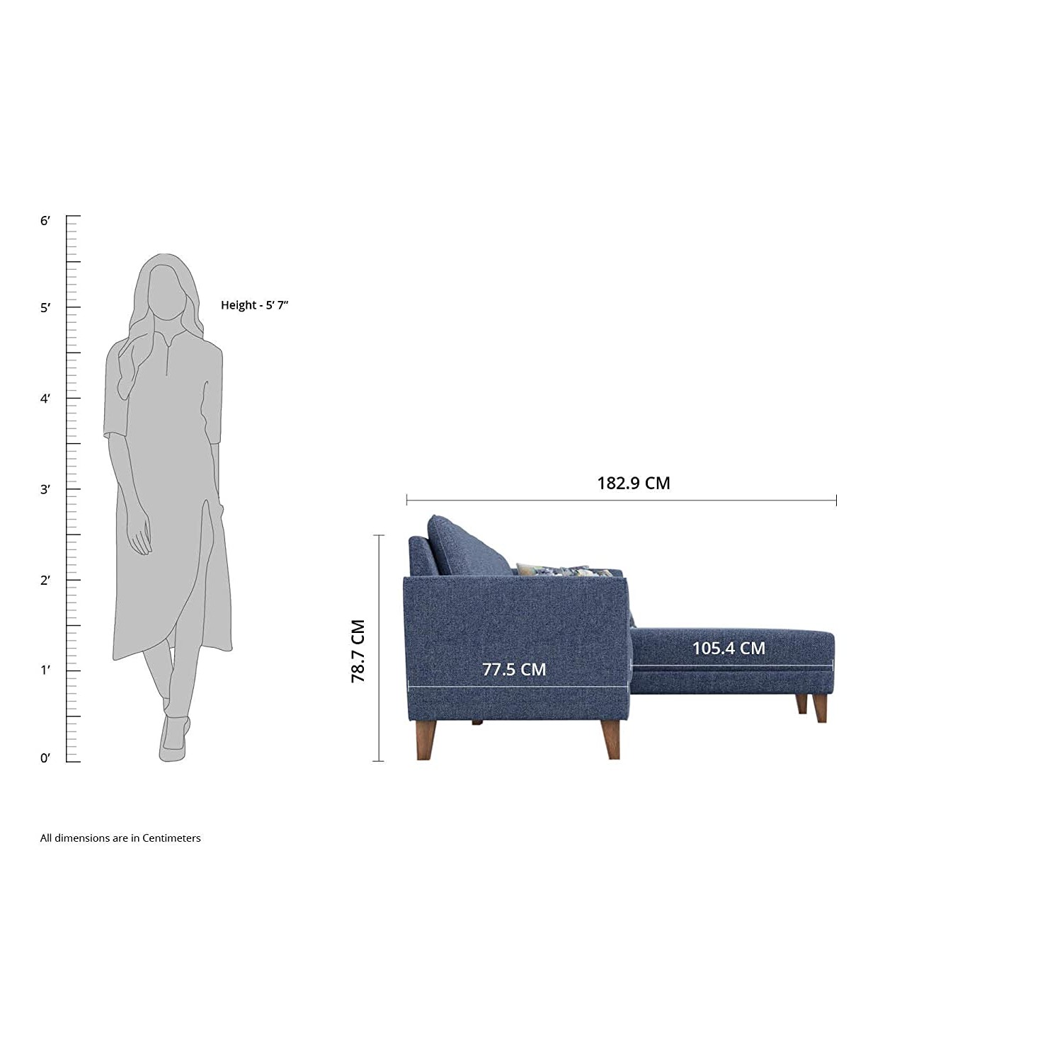 Athens Fabric RHS L Shape Blue Sofa Set