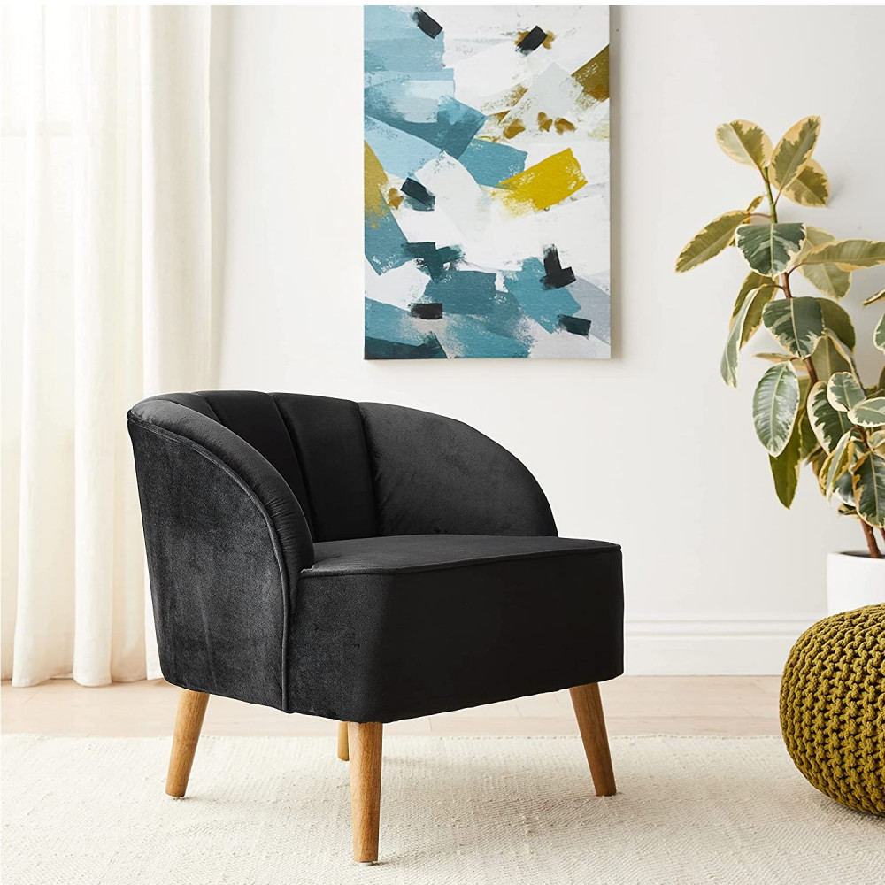 Modern Velvet Club Chair, Black - photo