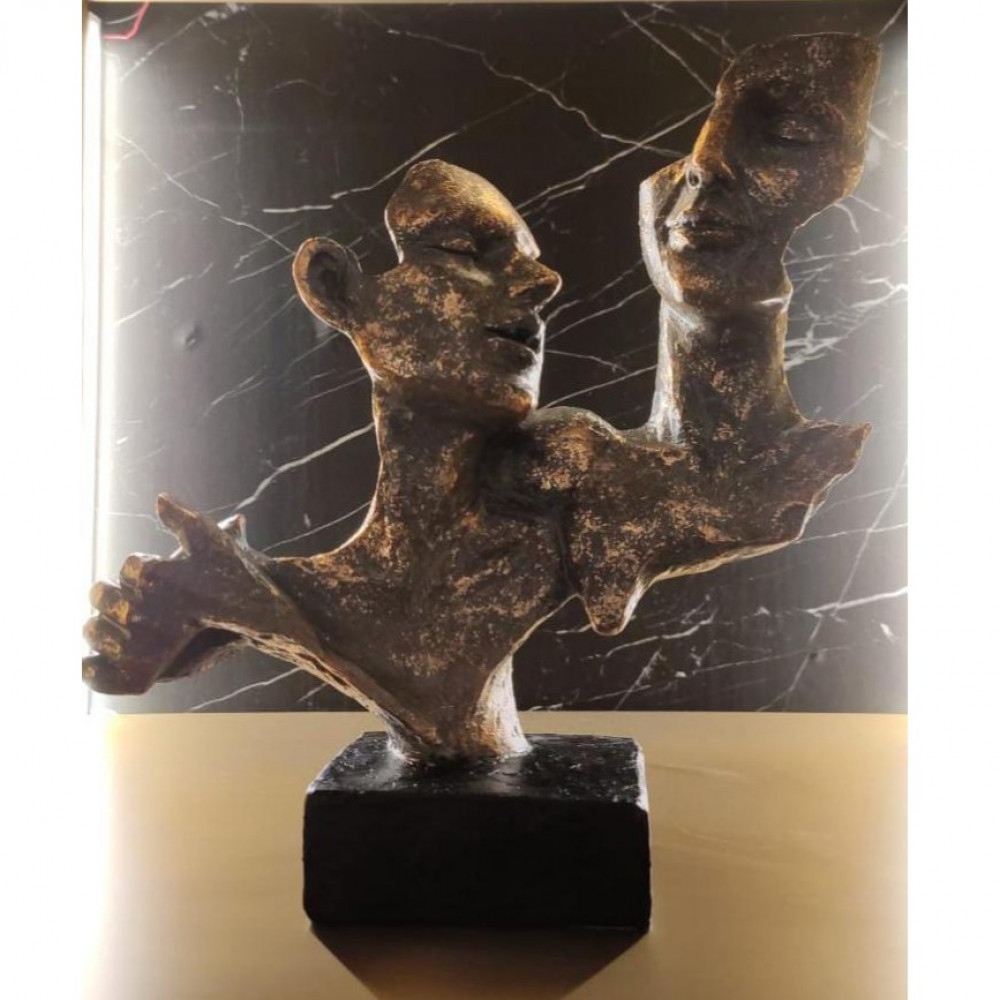 Nordic Dancer Couple Statue / Vintage Lover Sculpture / Handcrafted Abstract Figurine For Interior Design - photo