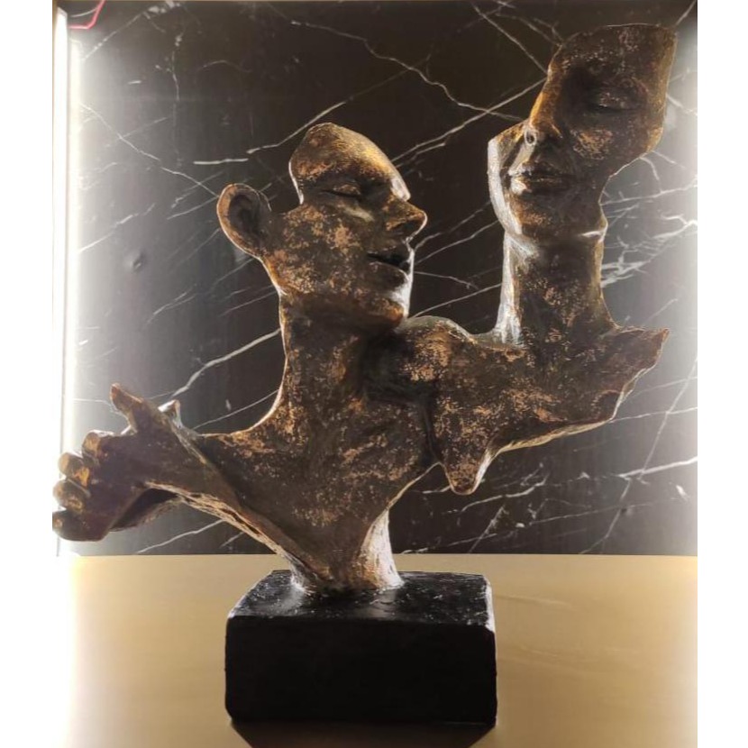 Nordic Dancer Couple Statue / Vintage Lover Sculpture / Handcrafted Abstract Figurine For Interior Design - front_view