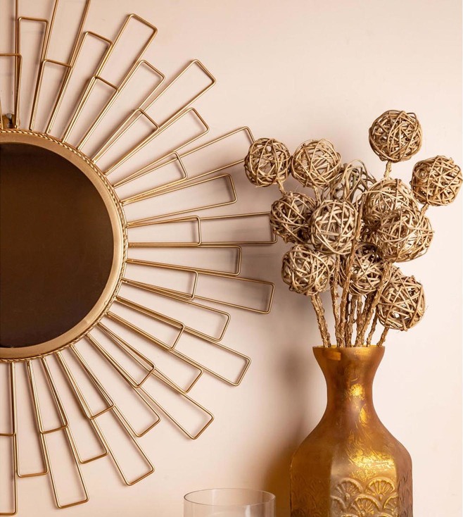Decorative Antique Gold Geometric Metal Wall Mirror