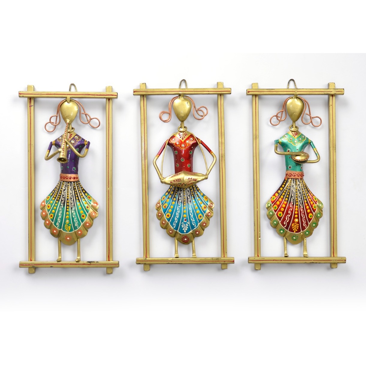Metal Rajasthani Musicians Item showpiece ( Set of 3 ) - front_view