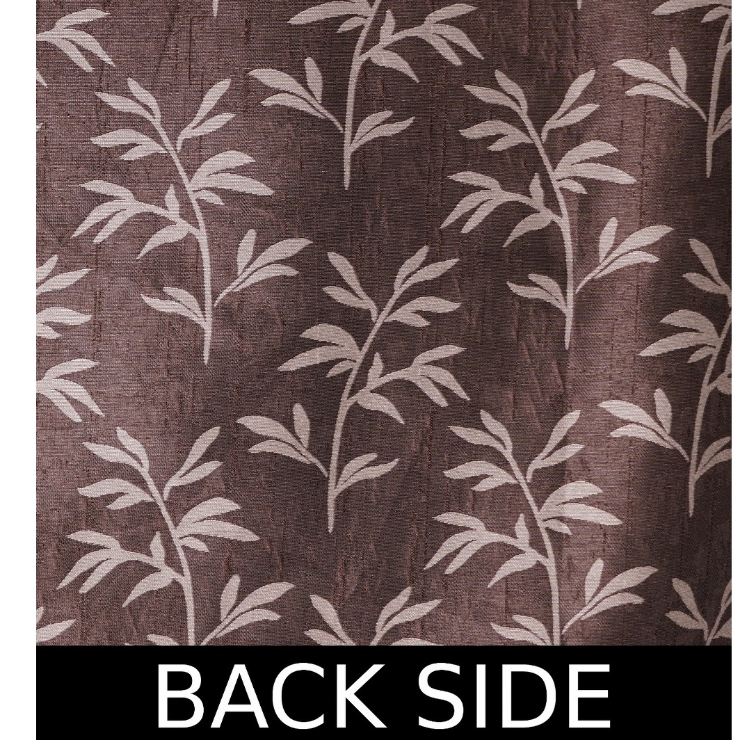Jacquard Small Leaf Design Long Window Single Curtain (Brown)