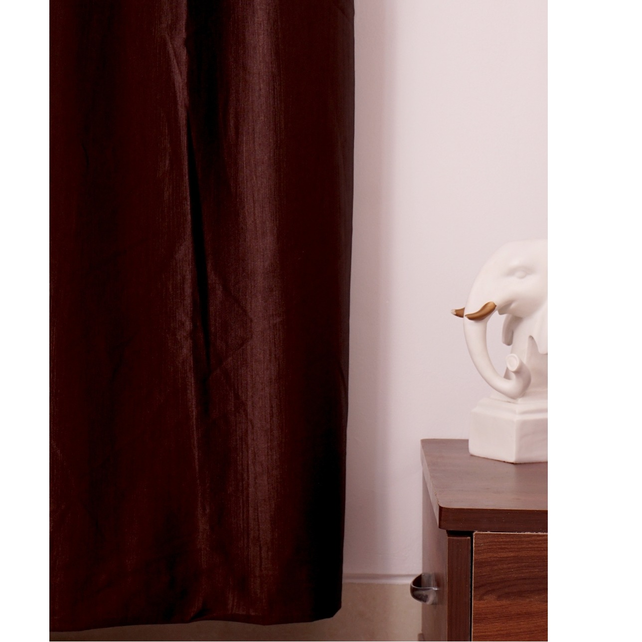Flower with Bird Polyester Long Window Single Curtain (Brown)