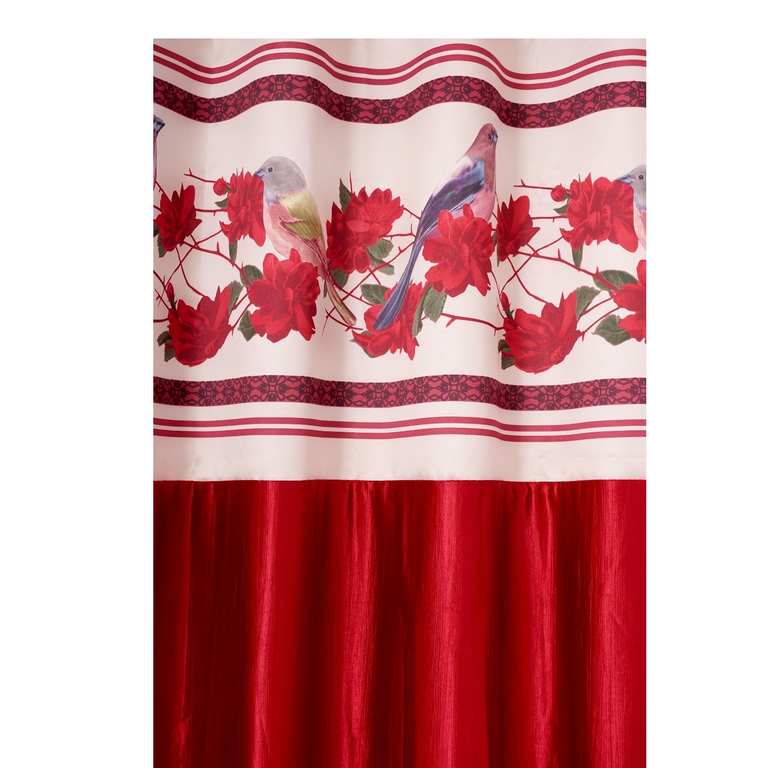 Flower with Bird Polyester Long Window Single Curtain (Red)