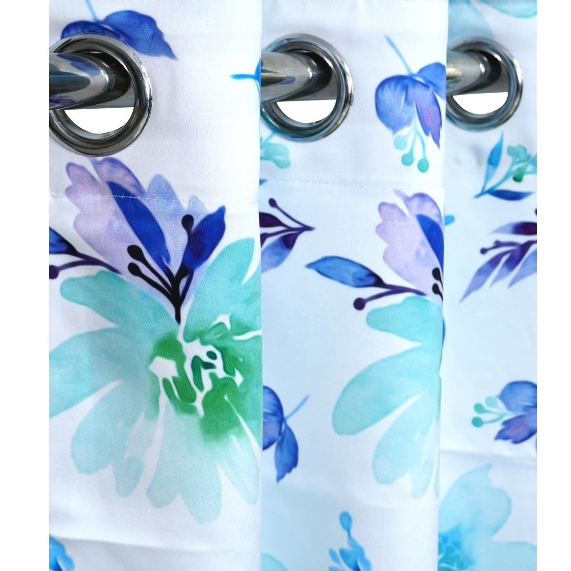 Floral Long Window Single Curtain (Blue & White)