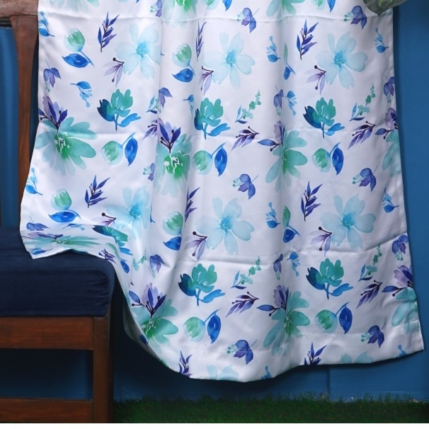 Floral Long Window Single Curtain (Blue & White)