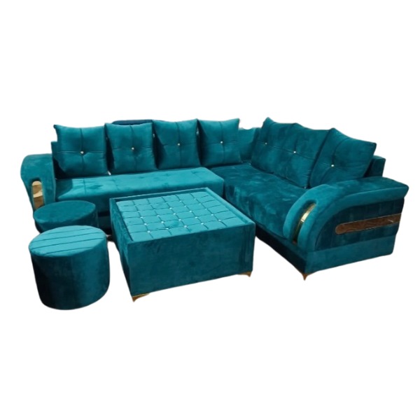 Parma L Shape Sofa Set With Center Table & 2 Puffy - front_view