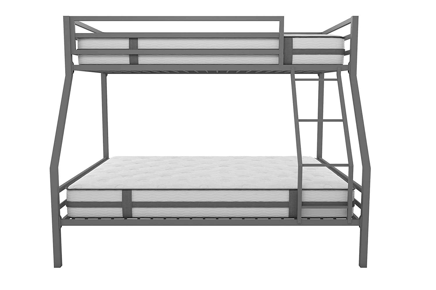 Twin-Over-Full Metal Gray Bunk Bed with Ladder