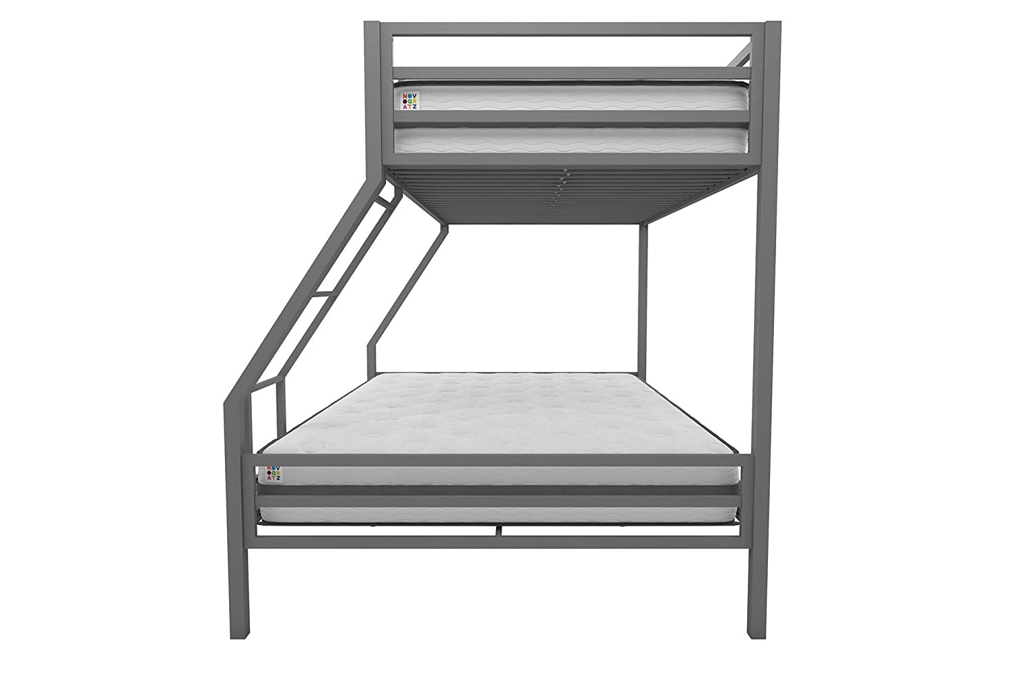 Twin-Over-Full Metal Gray Bunk Bed with Ladder - top_view