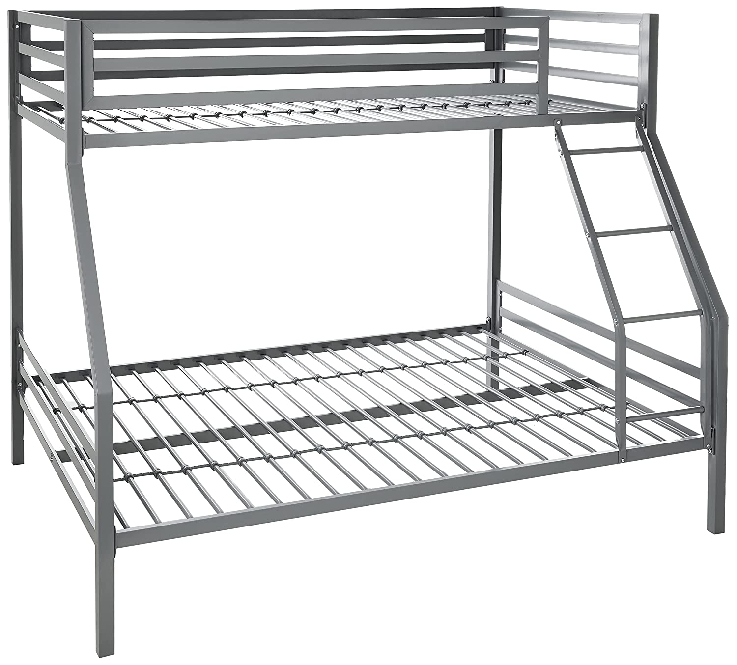 Twin-Over-Full Metal Gray Bunk Bed with Ladder - rear_view