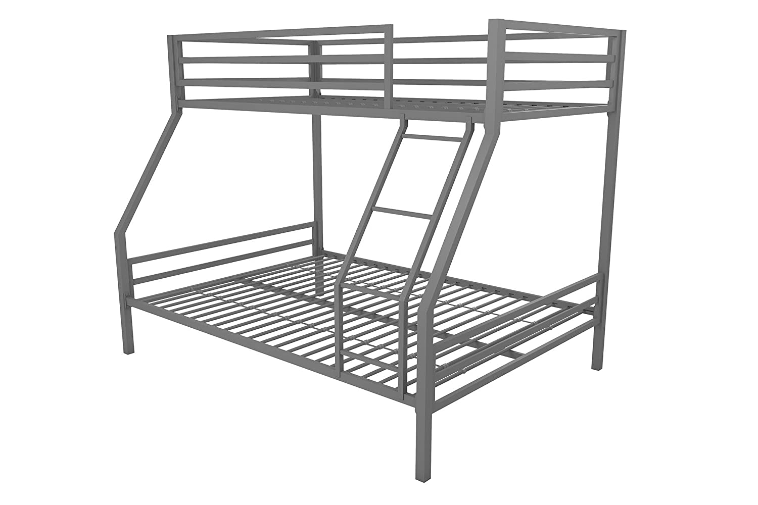 Twin-Over-Full Metal Gray Bunk Bed with Ladder