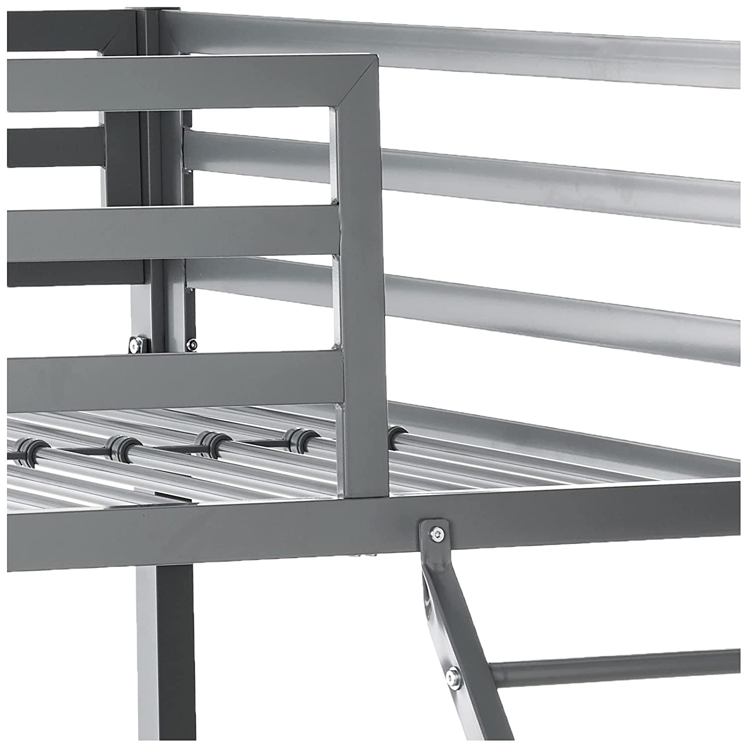 Twin-Over-Full Metal Gray Bunk Bed with Ladder - bottom_view