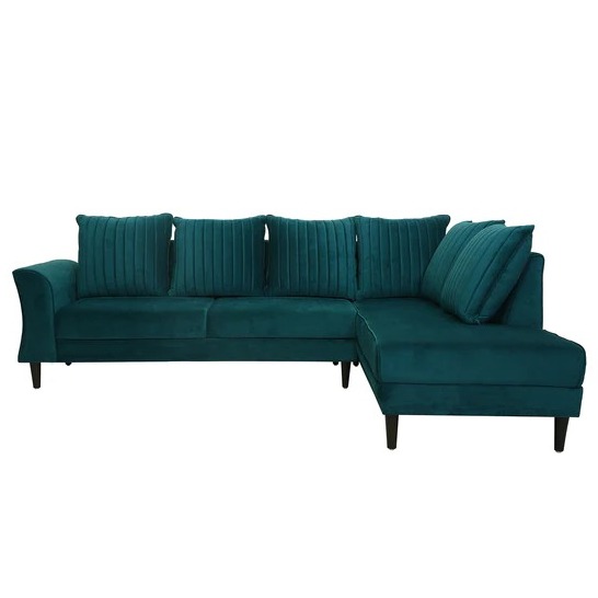 Hugo Velvet LHS Sectional Sofa In Teal Blue Colour - front_view