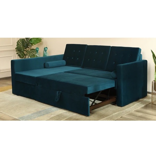 Fujairah Pull Out Sofa Cum Bed In Teal Blue Color - left_view