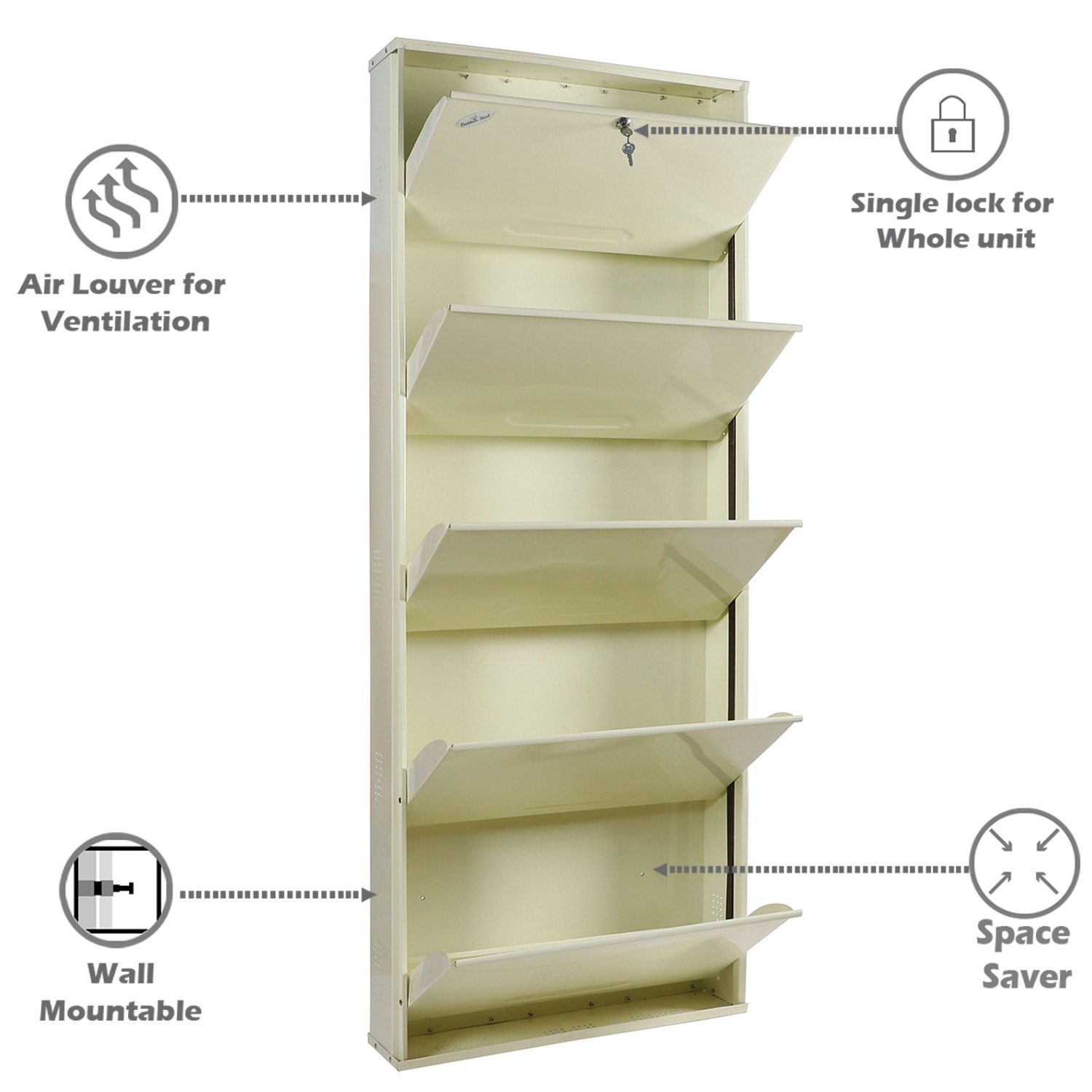 Bruges Wall Mounted Metallic Shoe Rack In White - bottom_view