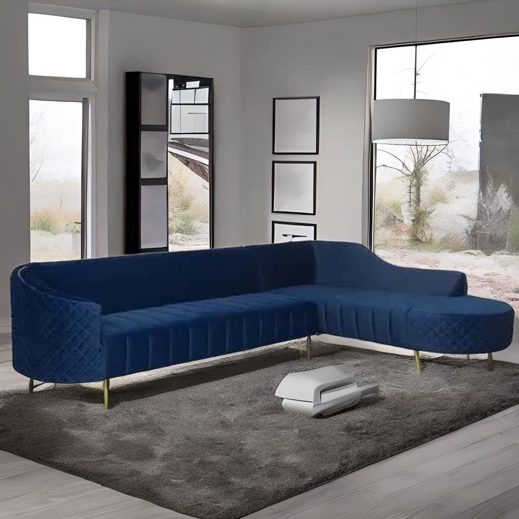 Yolo Velvet LHS Sectional Sofa in Royal Blue Colour