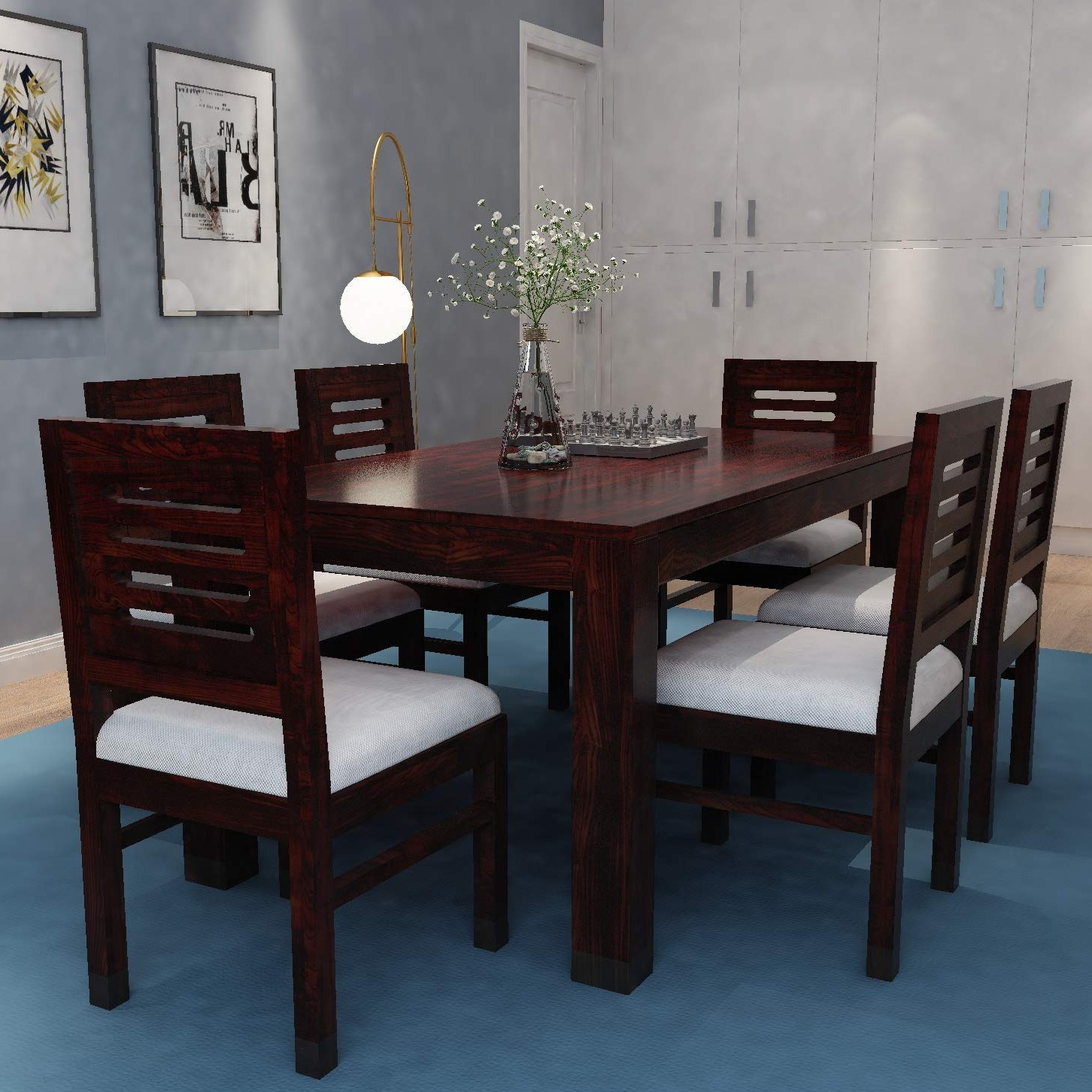 Segur Pure Sheesham Wooden 6 Seater Dining Table Set
