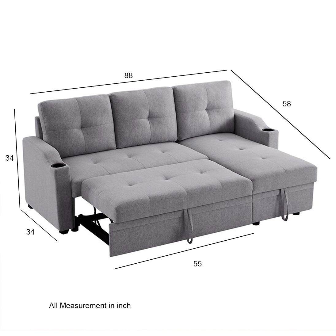 Argo L shape Sofa Cum Bed with Storage (LHS)
