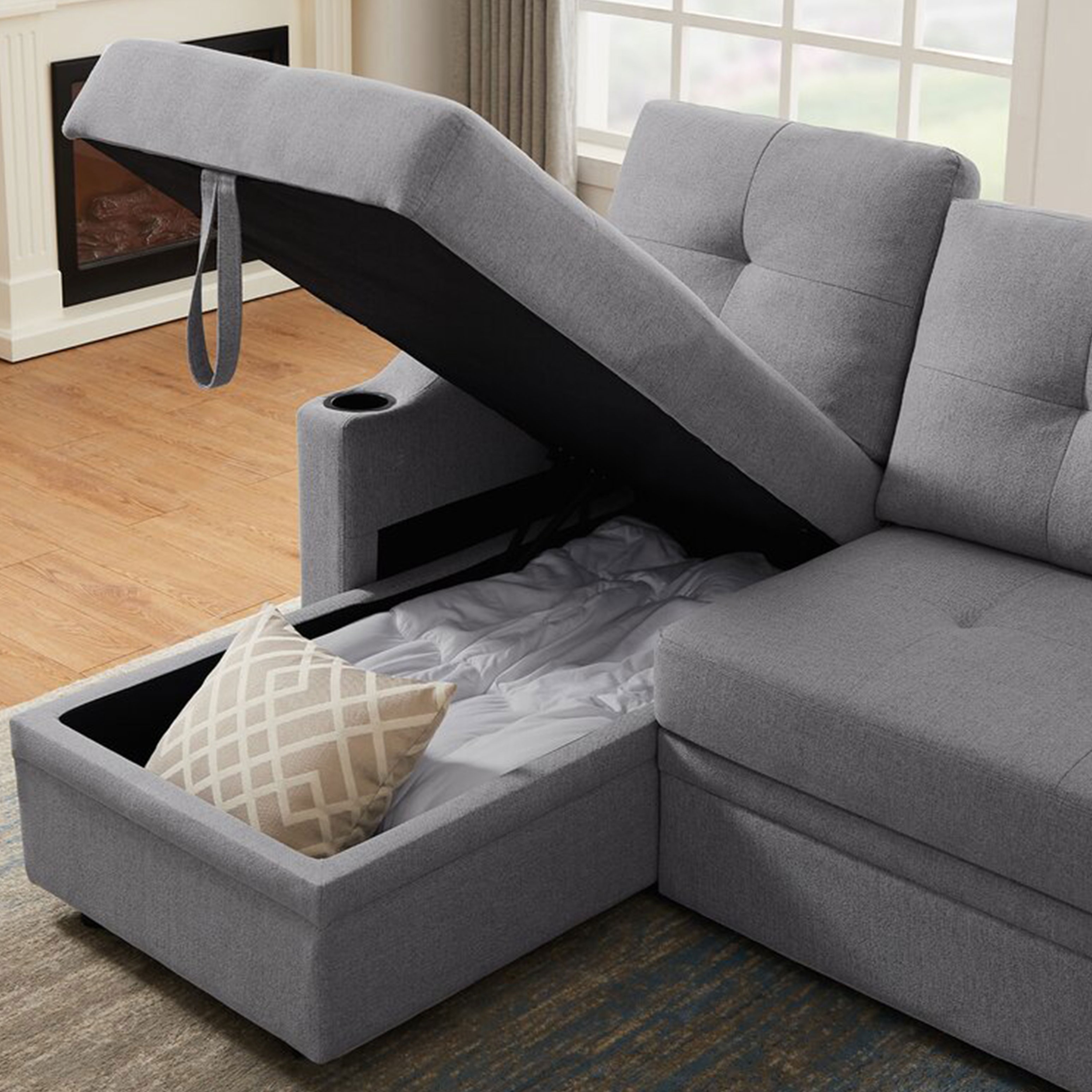 Argo L Shape Sofa Cum Bed with Storage (RHS)