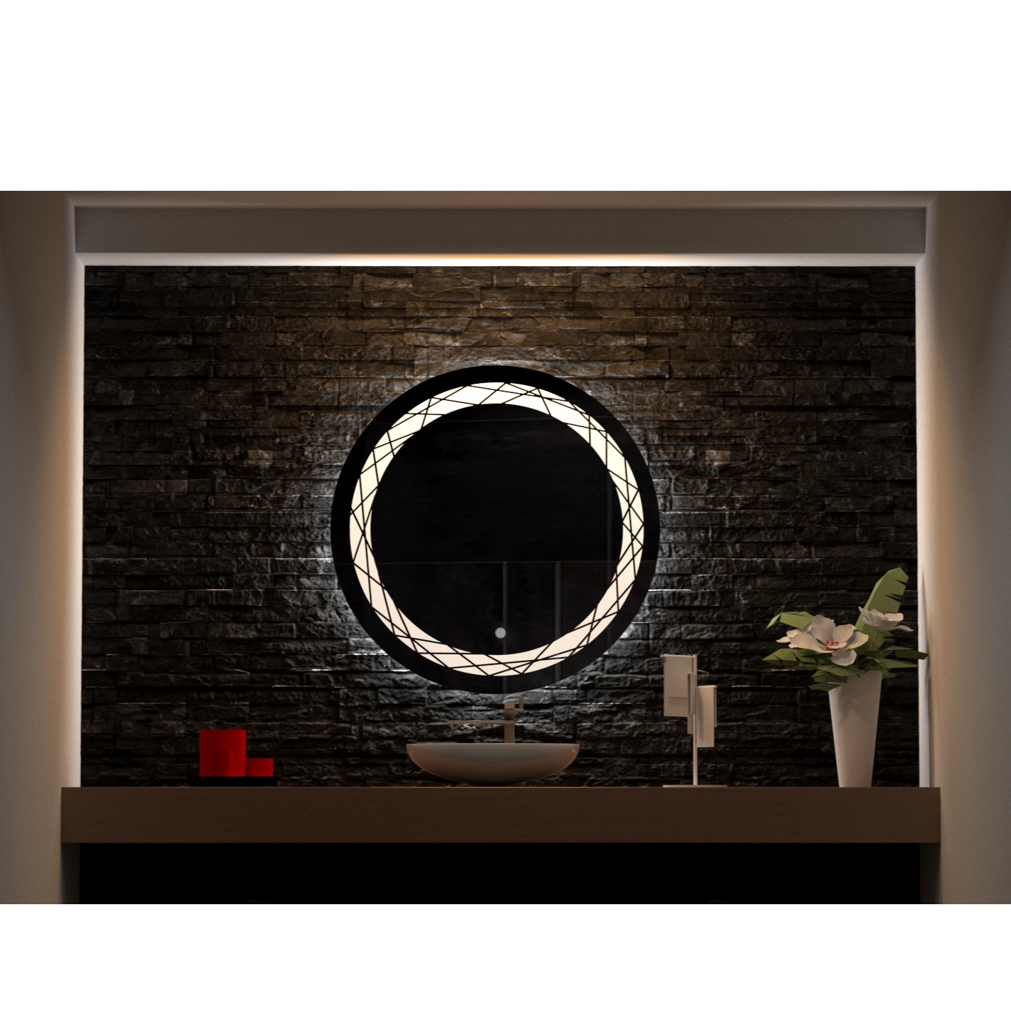 Hexa Round LED Mirror with Triple Color Light