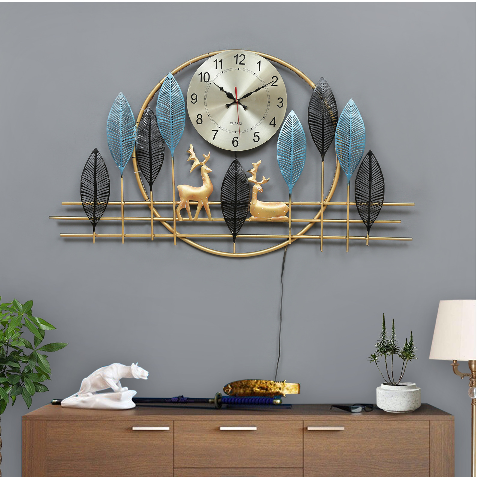 Metal Deer Clock with LED Wall Art