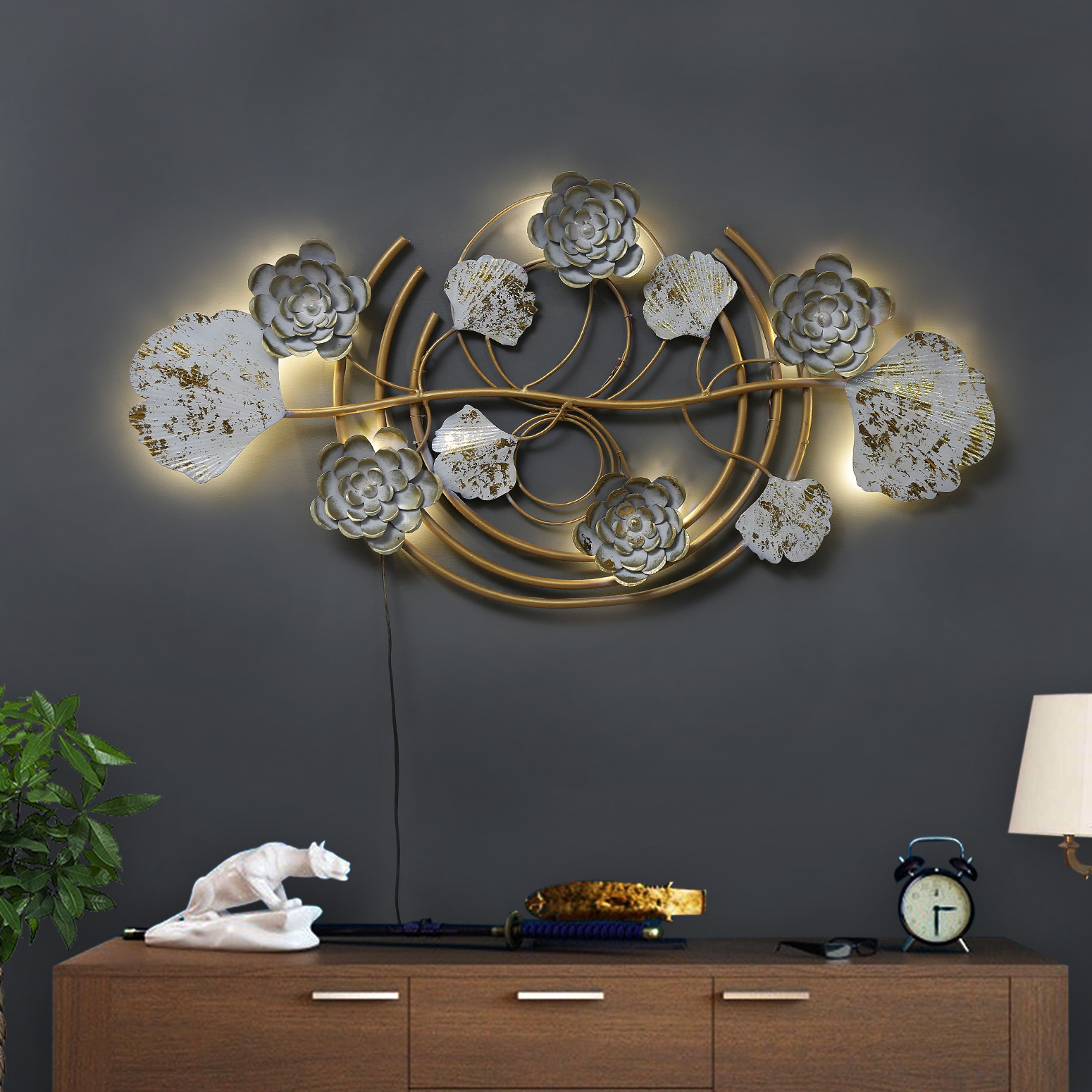Dual Colored FloralbWall Art With LED Light