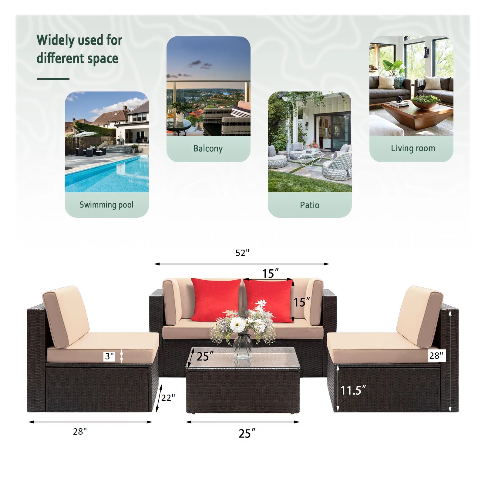 Loch Patio 4 Pieces Outdoor Sectional Sofa - rear_view