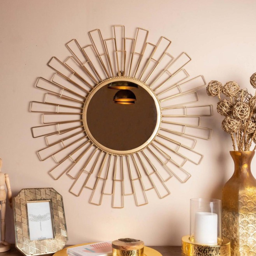 Decorative Antique Gold Geometric Metal Wall Mirror