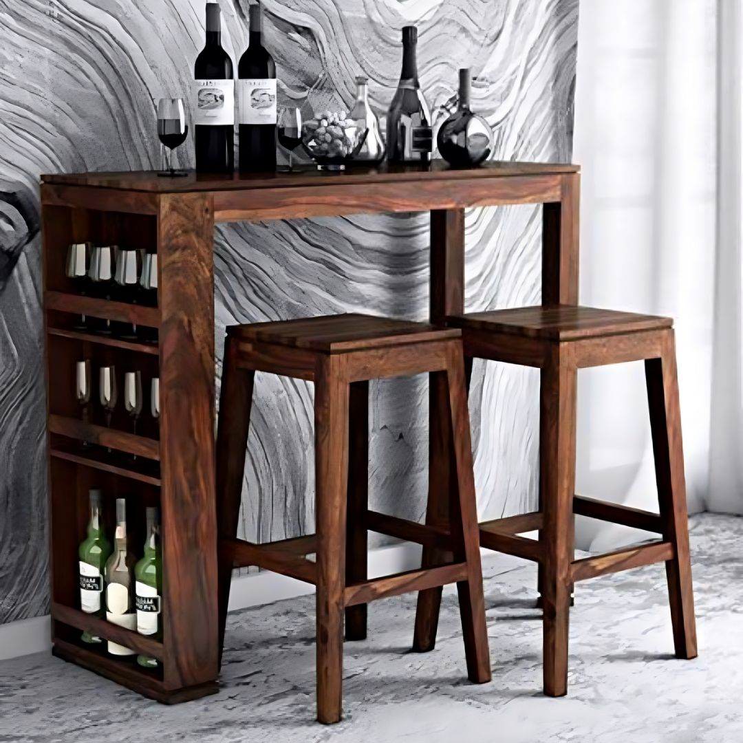 Wooden Two Seater Bar Table & Chairs Set