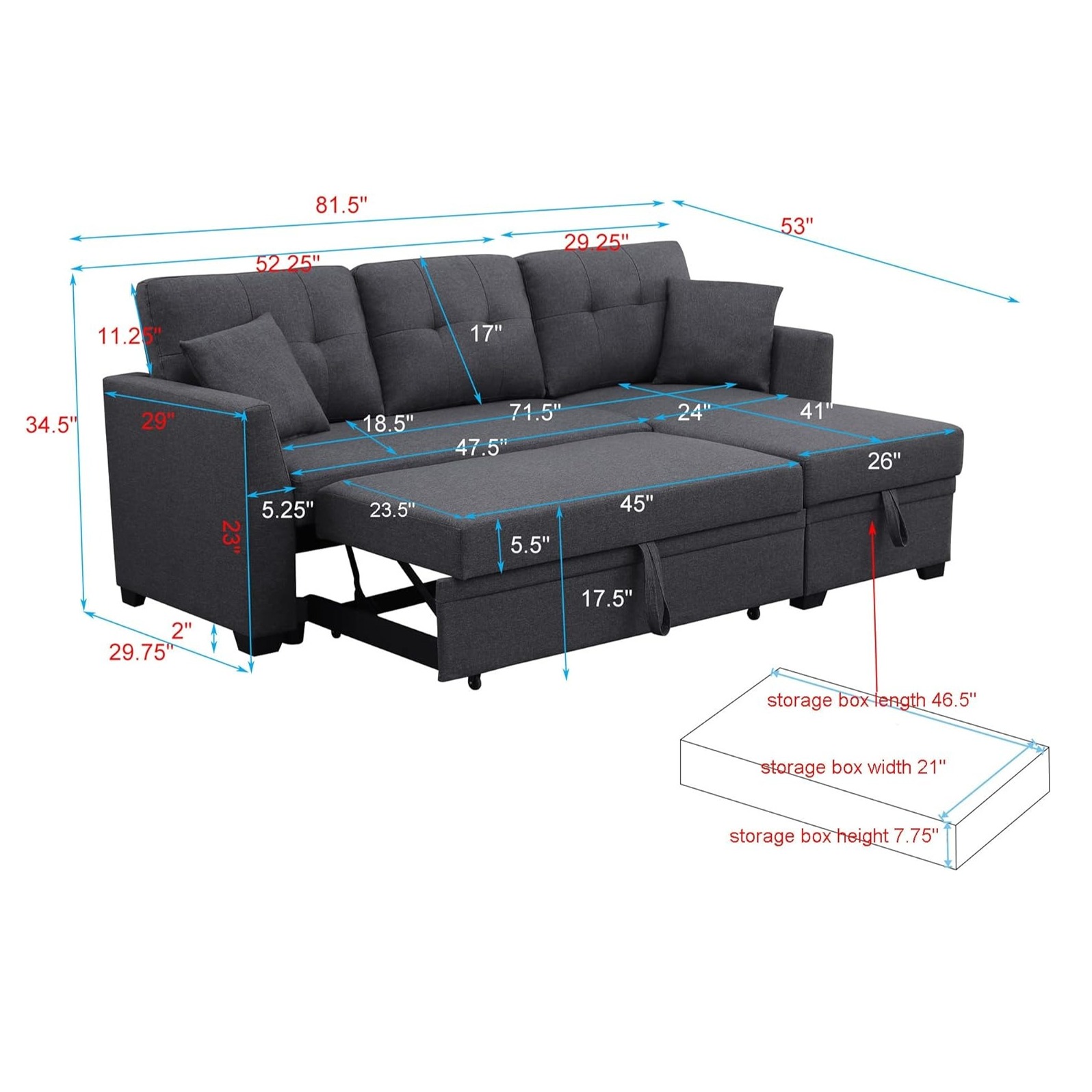 Paddington L shape sofa cum bed