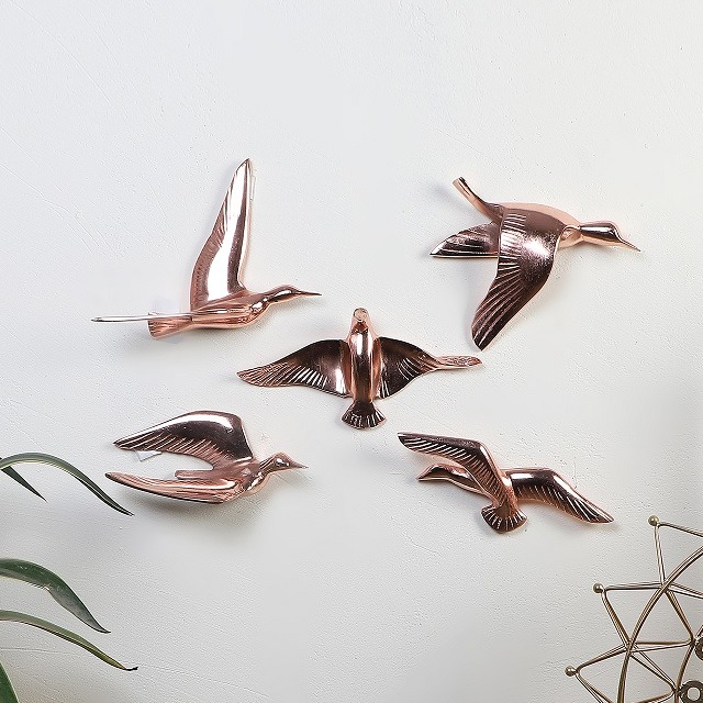 Bristol Copper Aluminium Decorative Birds Set of 5
