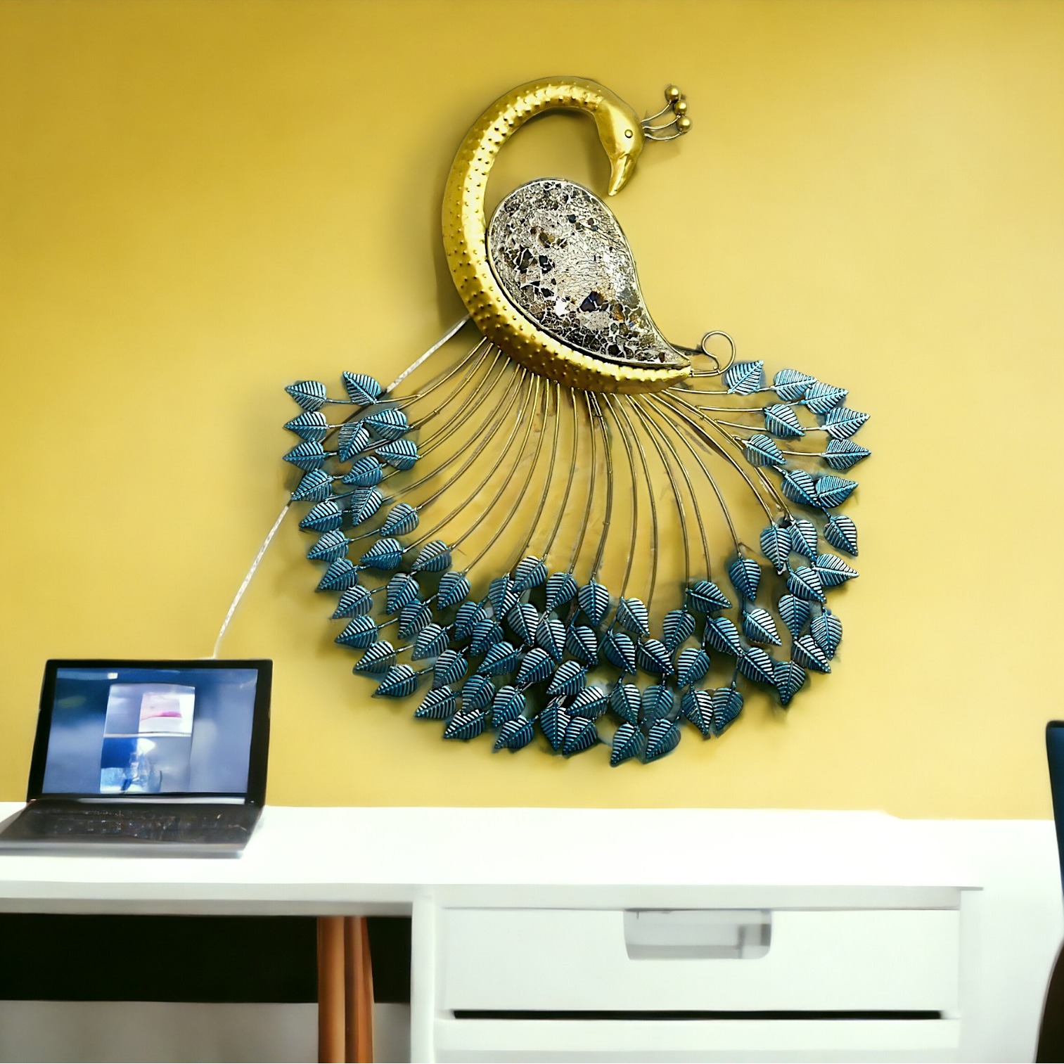 Hand Crafted Metal LED Peacock Hanging Wall Art