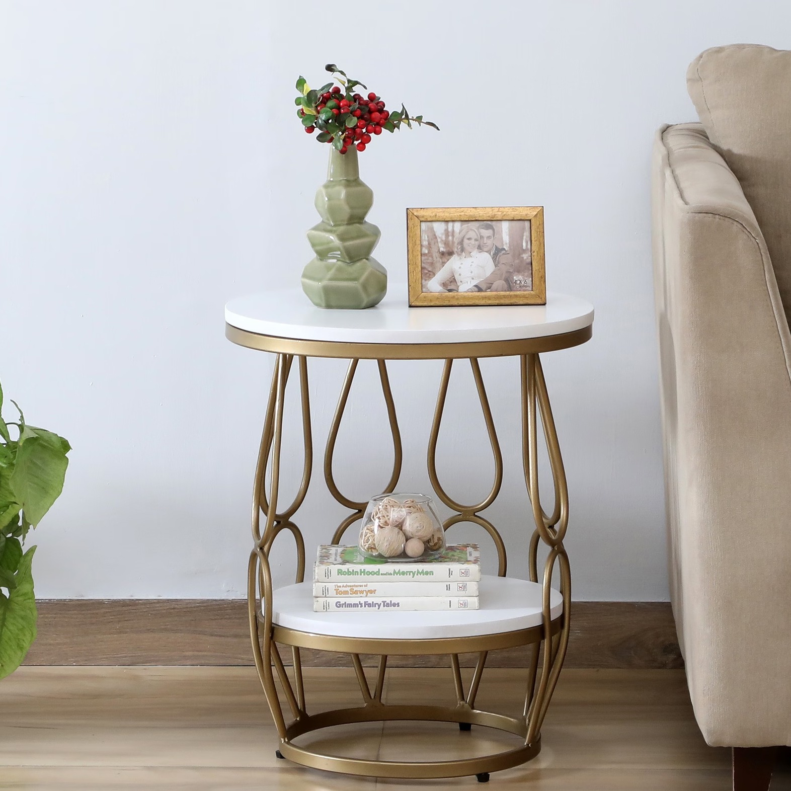 Ally Metal End Table In Gold Finish