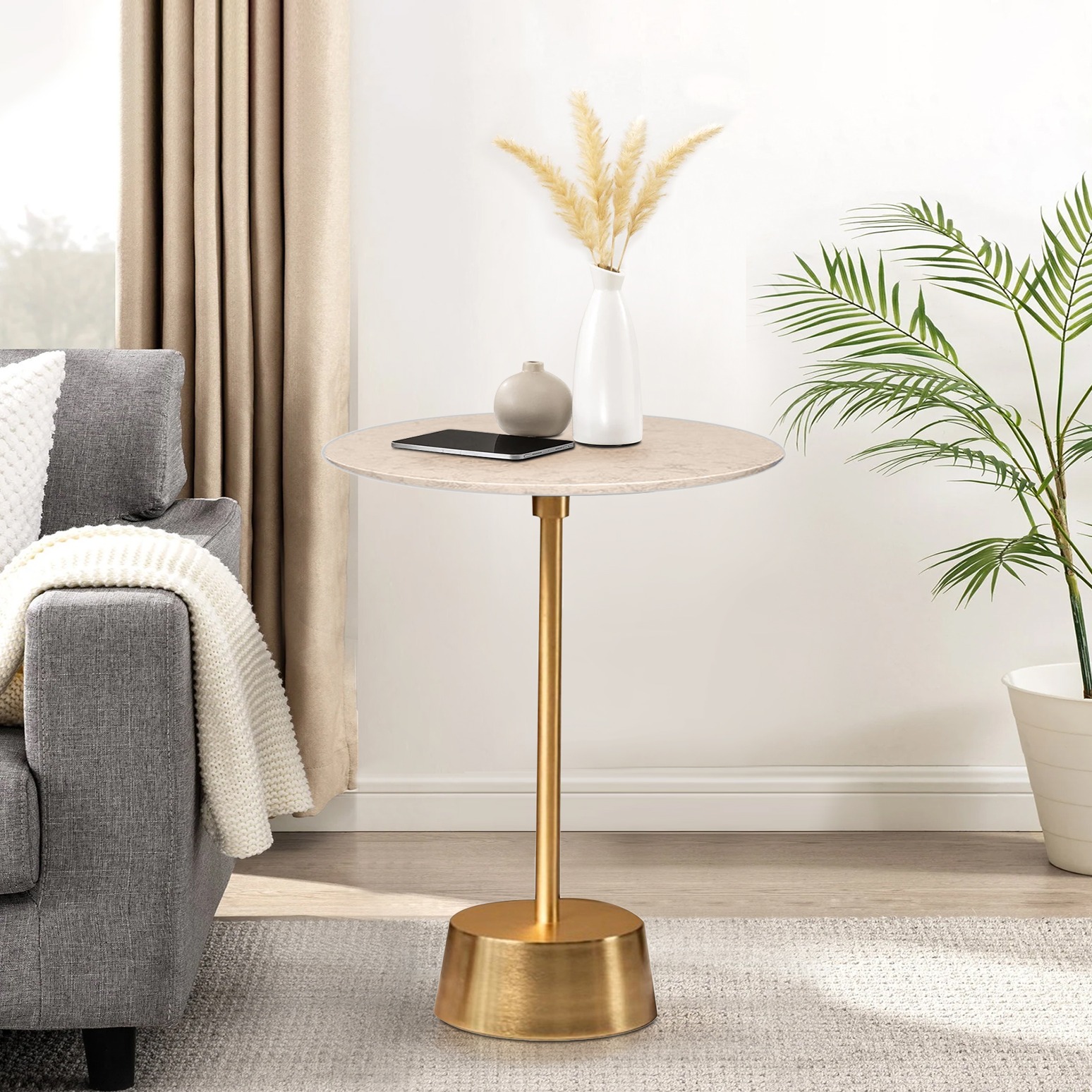 Bristol End Table In White & Gold Colour